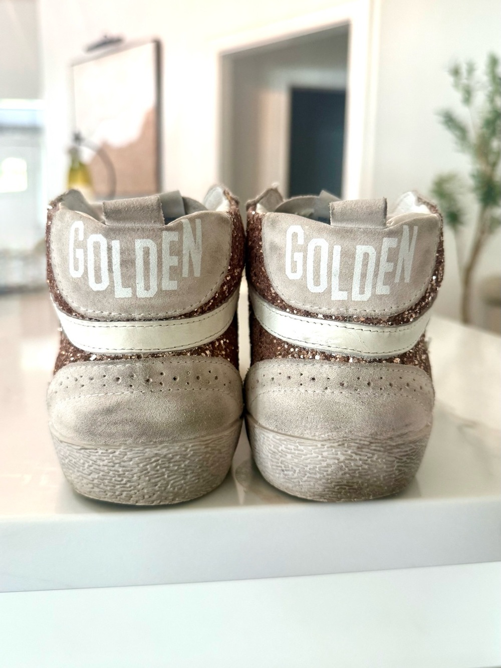 Golden Goose Mid Star Glitter Sneakers - Rose Gold & White Leather - Picture 6 of 10